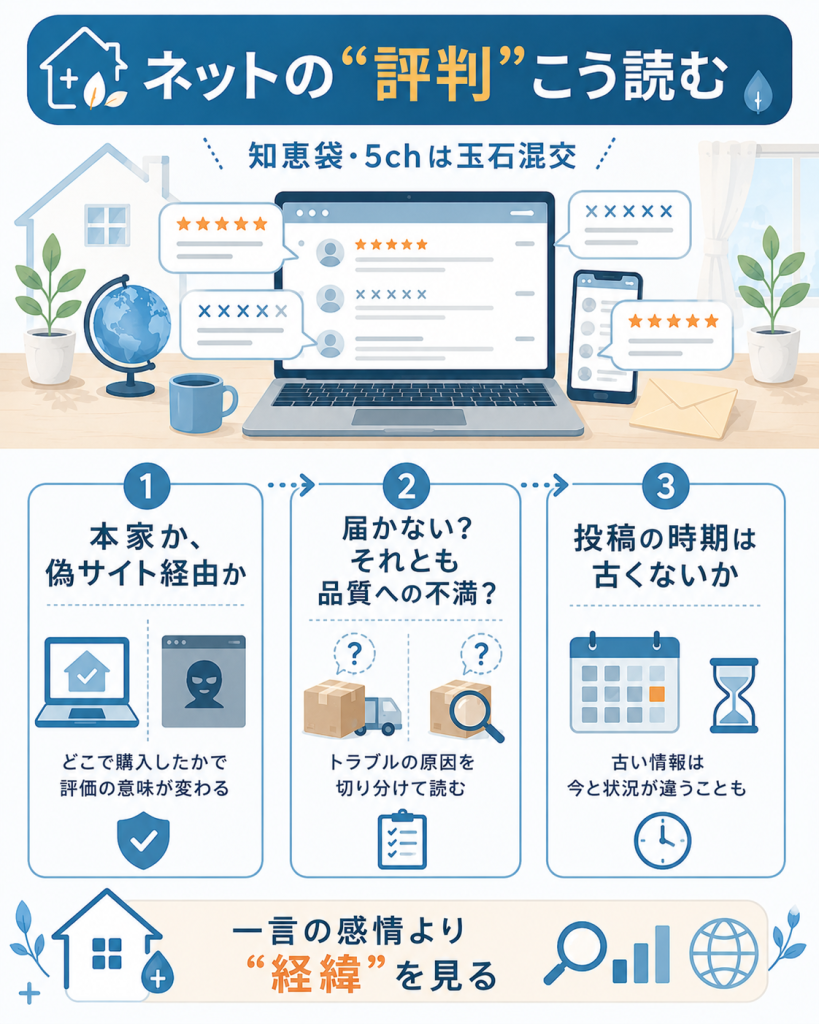 ネットの評判を読み解く確認観点を整理した図解