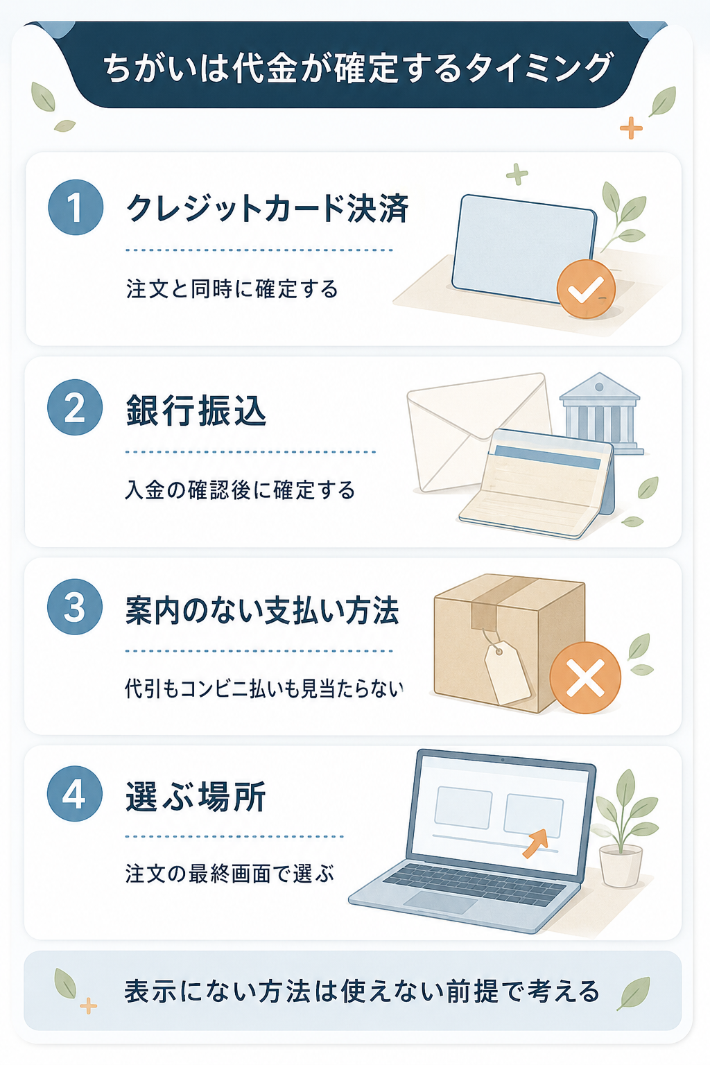 ード決済と銀行振込のちがいを整理した図